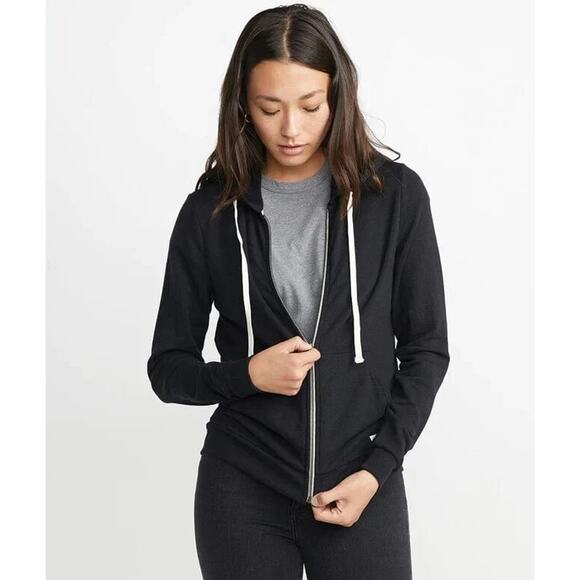Marine Layer Full Zip Hoodie Womens Small Black Charcoal Long Sleeve Drawstring - Picture 1 of 10